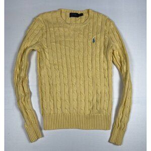 Polo Ralph Lauren Women XS Yellow Cable Knit Crewneck Sweater Cotton Preppy